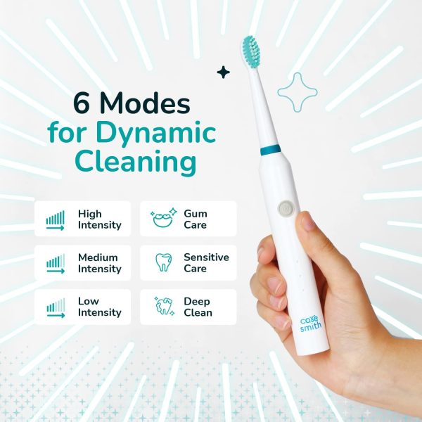 Caresmith Spark Rechargeable Electric Toothbrush | 6 Operating Modes | 40000 Vibrations per Minute | 2 Brush Heads (White) - Image 7