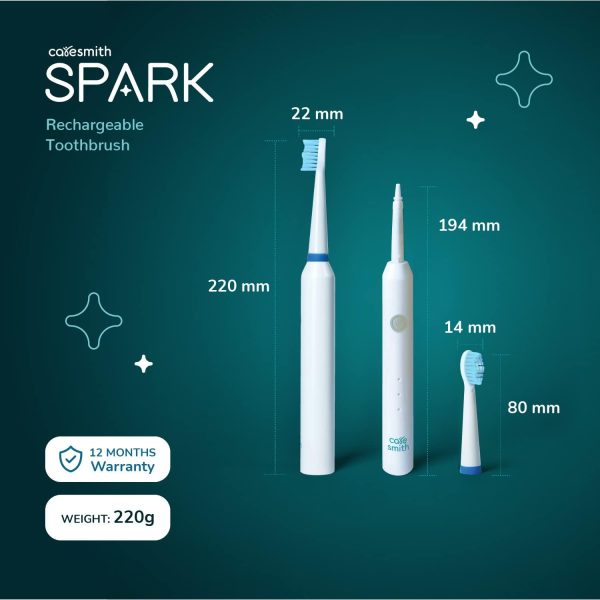 Caresmith Spark Rechargeable Electric Toothbrush | 6 Operating Modes | 40000 Vibrations per Minute | 2 Brush Heads (White) - Image 2