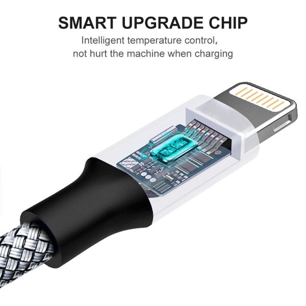 Wayona Nylon Braided USB to Lightning Fast Charging and Data Sync Cable Compatible for iPhone 13, 12,11, X, 8, 7, 6, 5, iPad Air, Pro, Mini (3 FT Pack of 1, Grey) - Image 3