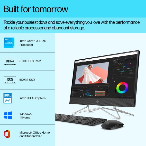 HP All-in-One PC 12th Gen Intel Core i3-1215U 21.5 inch(54.6cm) FHD 8GB RAM, 512GB SSD, Intel UHD Graphics, 510 Black Wireless Keyboard and Mouse Combo (Win 11, MSO, Jet Black, 5.7 Kg) 22-dd2115in - Image 5