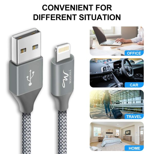 Wayona Nylon Braided USB to Lightning Fast Charging and Data Sync Cable Compatible for iPhone 13, 12,11, X, 8, 7, 6, 5, iPad Air, Pro, Mini (3 FT Pack of 1, Grey) - Image 4
